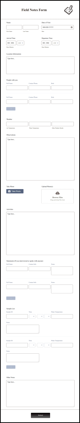 Field Notes Form Template