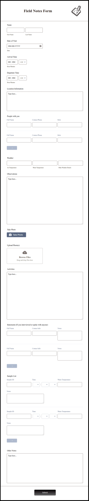 Field Notes Form Template
