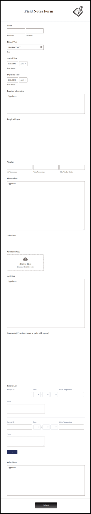 Field Notes Form Template