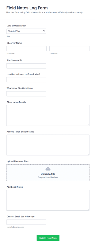 Field Notes Log Form Template