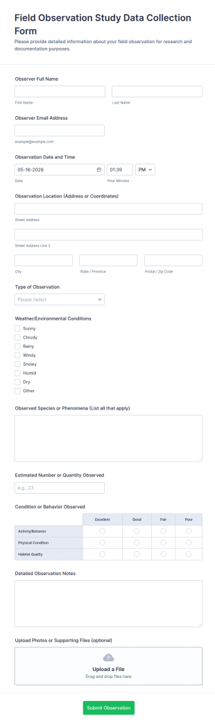 Field Observation Study Data Collection Form Template