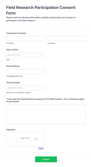 Field Research Participation Consent Form Template
