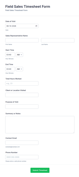 Field Sales Timesheet Form Template