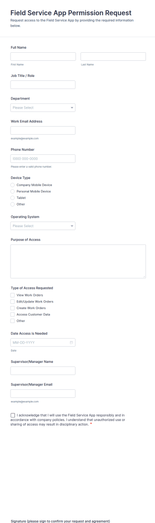 Field Service App Permission Request Form Template