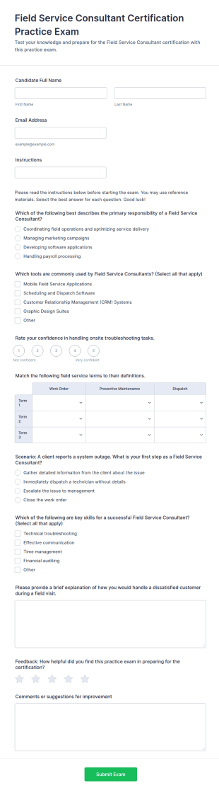 Field Service Consultant Certification Practice Exam Form Template