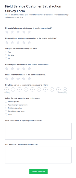 Field Service Customer Satisfaction Survey Form Template