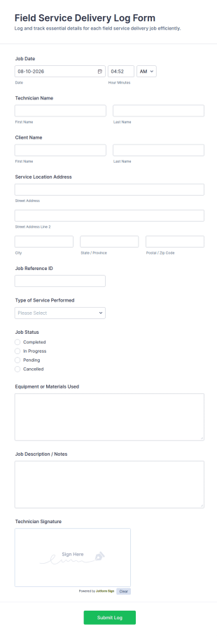 Field Service Delivery Log Form Template