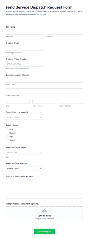 Field Service Dispatch Request Form Template