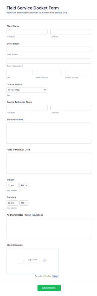 Field Service Docket Form Template