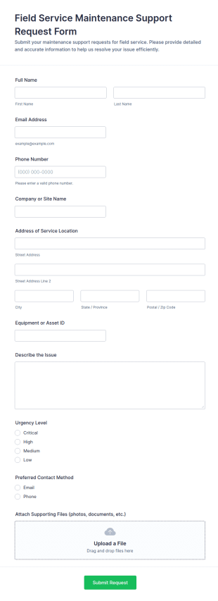 Field Service Maintenance Support Request Form Template