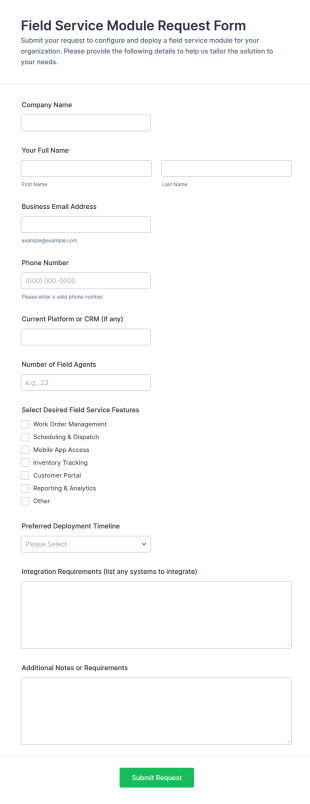 Field Service Module Request Form Template