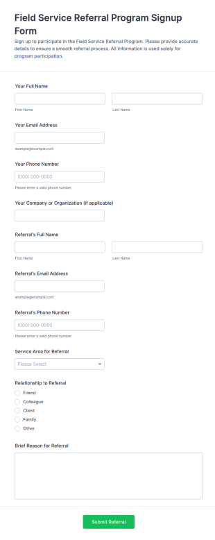 Field Service Referral Program Signup Form Template