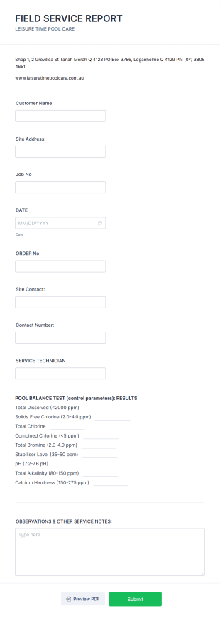 Field Service Report Form Template
