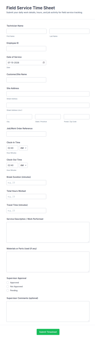 Field Service Time Sheet Form Template