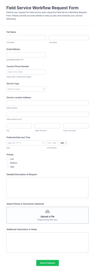 Field Service Workflow Request Form Template