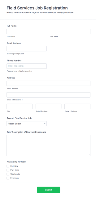 Field Services Job Registration Form Template