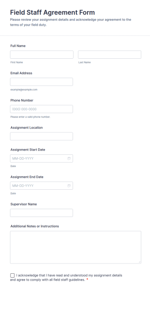 Field Staff Agreement Form Template