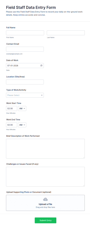Field Staff Data Entry Form Template