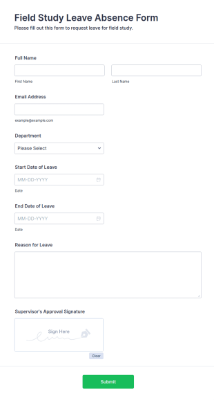 Field Study Leave Absence Form Template
