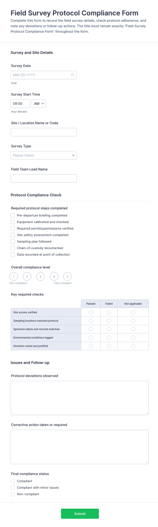 Field Survey Protocol Compliance Form Template