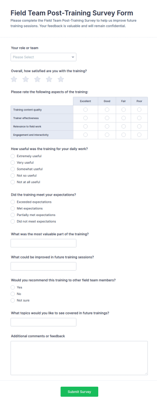 Field Team Post Training Survey Form Template