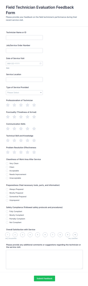 Field Technician Evaluation Feedback Form Template