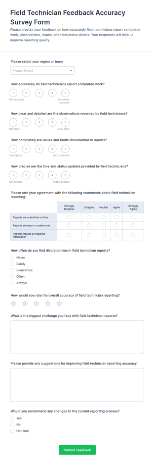 Field Technician Feedback Accuracy Survey Form Template