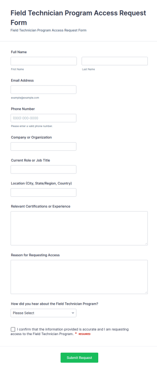 Field Technician Program Access Request Form Template