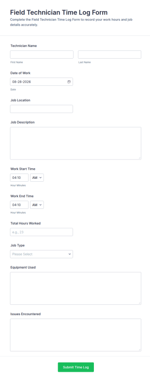 Field Technician Time Log Form Template
