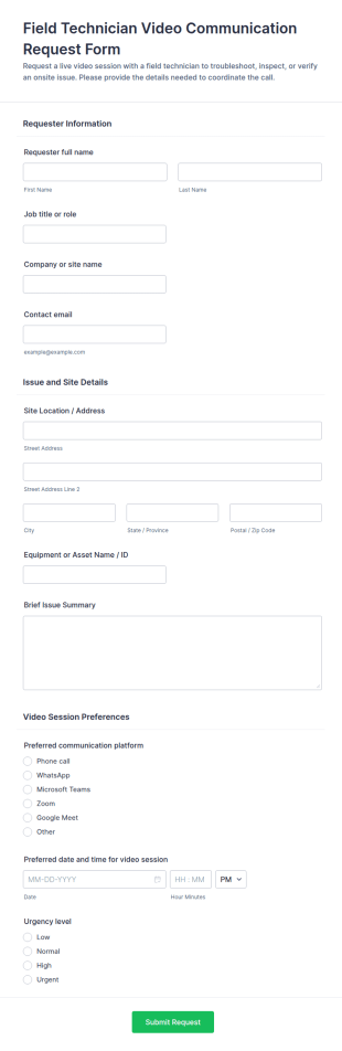 Field Technician Video Communication Request Form Template