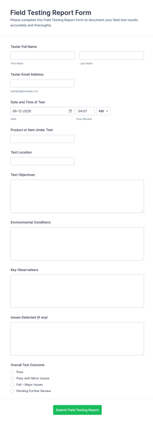 Field Testing Report Form Template