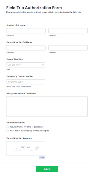 Field Trip Authorization Form Template