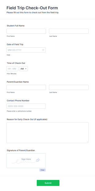Field Trip Check Out Form Template