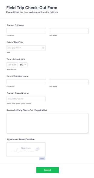 Field Trip Check Out Form Template