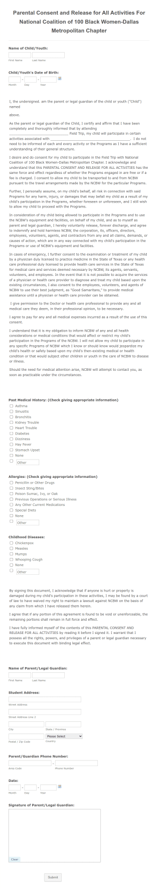 Field Trip Consent Form Template