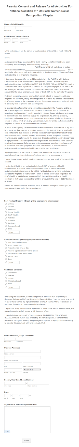 Field Trip Consent Form Template