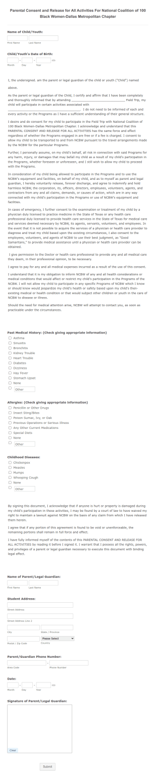 Field Trip Consent Form Template