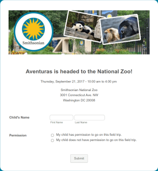 Zoo Field Trip Registration Form Template