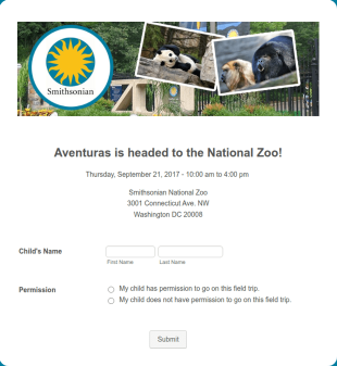 Zoo Field Trip Registration Form Template