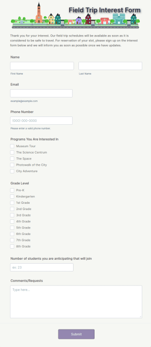 Field Trip Interest Form Template