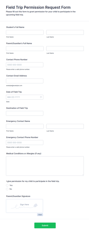 Field Trip Permission Request Form Template