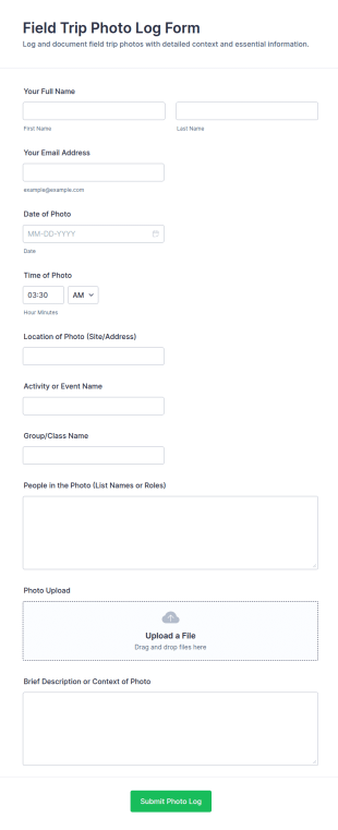 Field Trip Photo Log Form Template