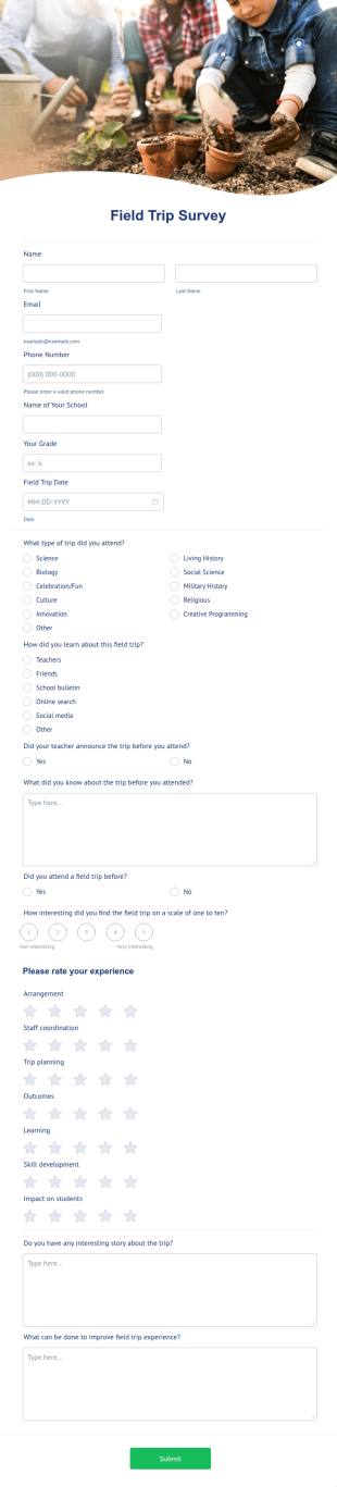 Field Trip Survey Form Template