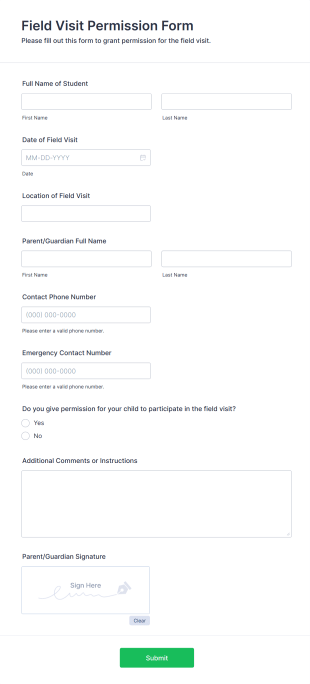 Field Visit Permission Form Form Template