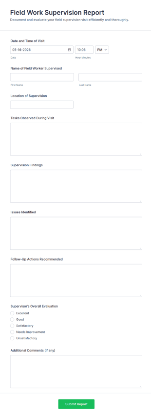 Field Work Supervision Report Form Template