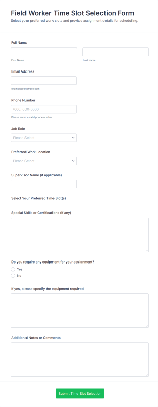 Field Worker Time Slot Selection Form Template