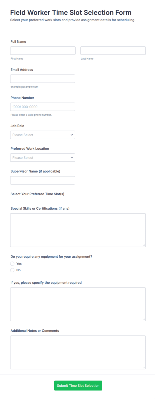 Field Worker Time Slot Selection Form Template