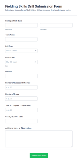 Fielding Skills Drill Submission Form Template