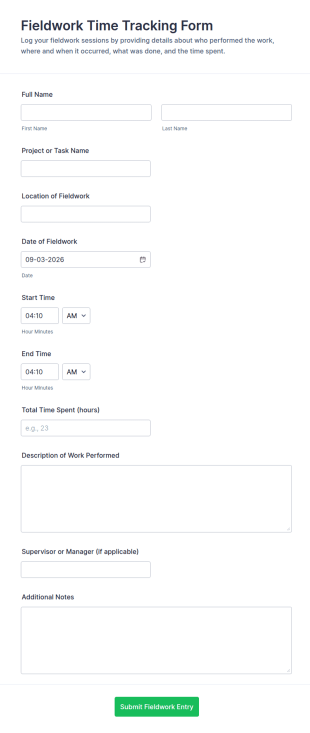 Fieldwork Time Tracking Form Template