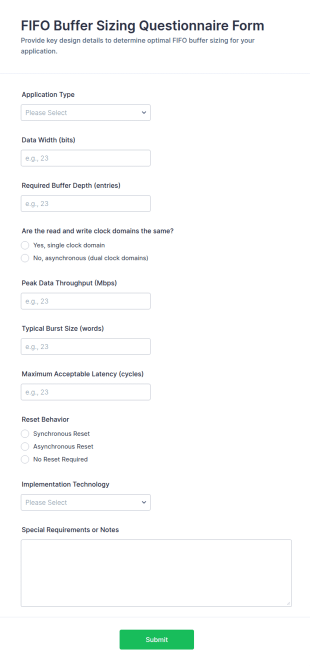 FIFO Buffer Sizing Questionnaire Form Template